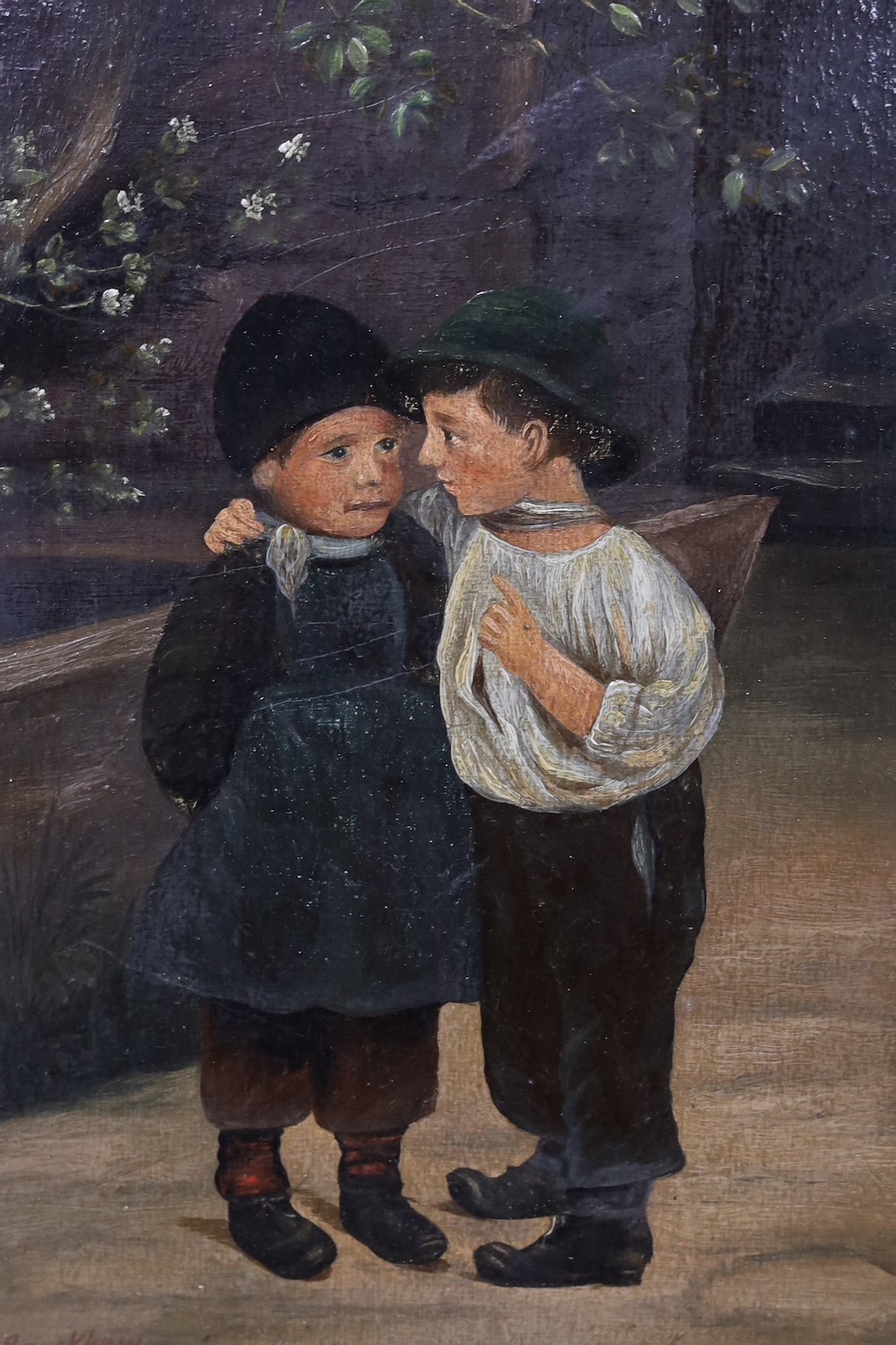 B.Bauckhaus (19th C.), oil on board, Study of two children, signed, 29 x 21cm